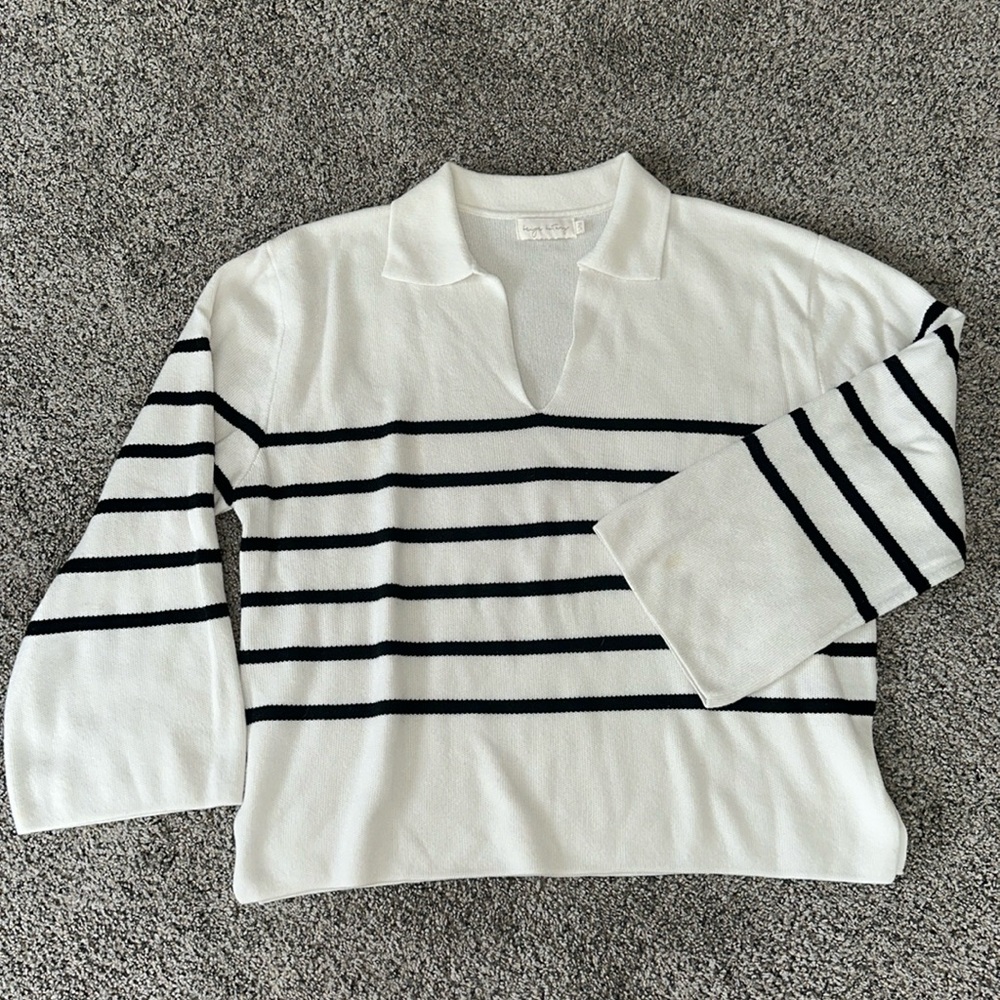 Beige botany blue and beige striped sweater top